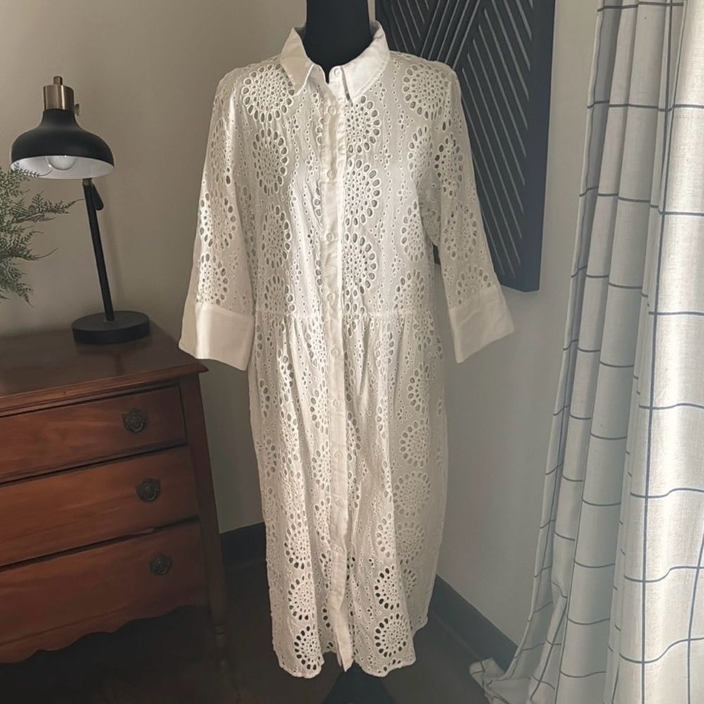 Elegant White Eyelet Dress